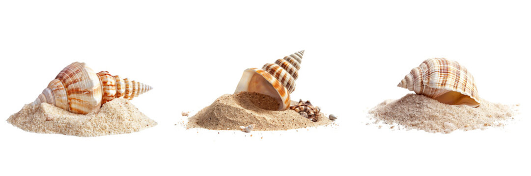 Sea shell in  sand pile, PNG
