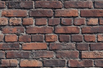 Fototapeta premium A brick wall with red and dark brown bricks. Perfect for a rustic or industrial background.