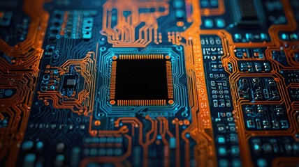 Orange, blue technology background/Orange and blue technology background circuit board and code