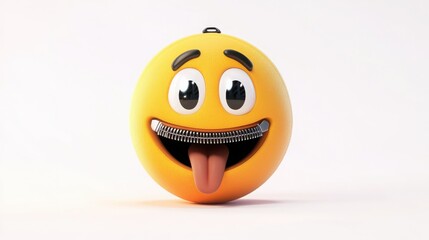 A 3D cartoon emoji with a zipper for a mouth, showing the concept of keeping a secret or staying silent, on a white background