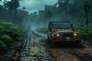 Obraz premium Off road a countryside landscape with a muddy road, after rain in the countryside.