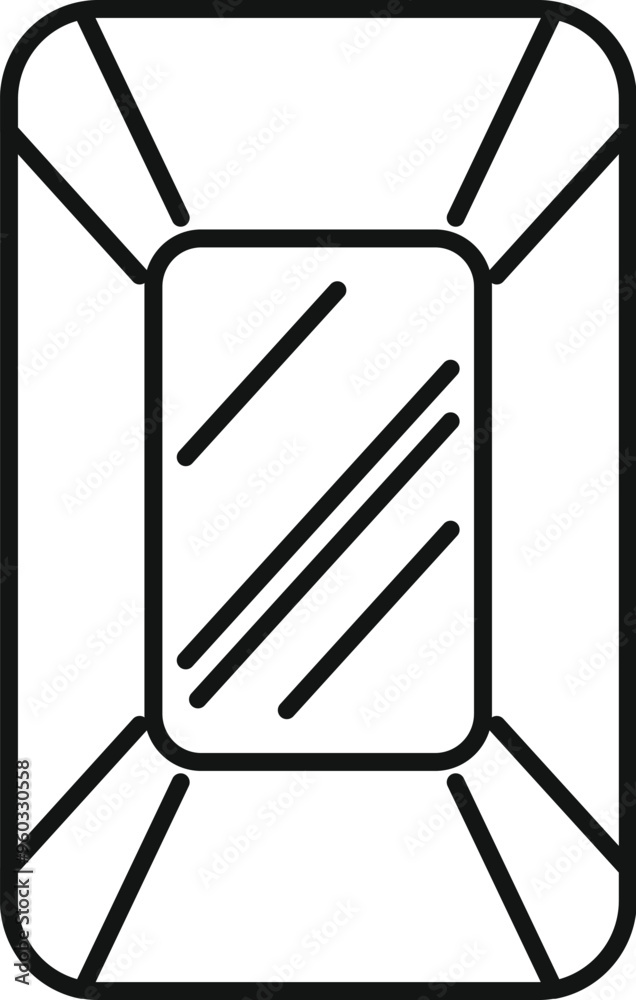 Poster simple vector icon of a rectangular mirror with rounded corners reflecting light, perfect for interi