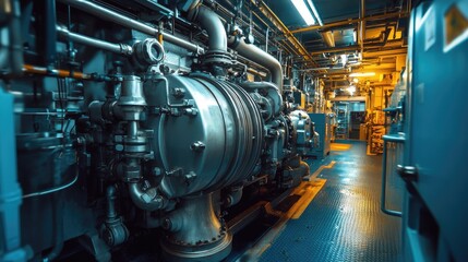 Fototapeta premium Industrial machinery in a factory. This photo shows the complexity of industrial equipment.