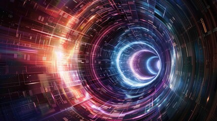 Obraz premium A vibrant abstract cosmic tunnel, radiating colors of light and energy, creating a sense of motion and infinity.