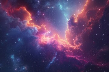 A surreal view of cosmic clouds in pink and purple hues, illuminated by starlight, creating a mystical and ethereal space scene.