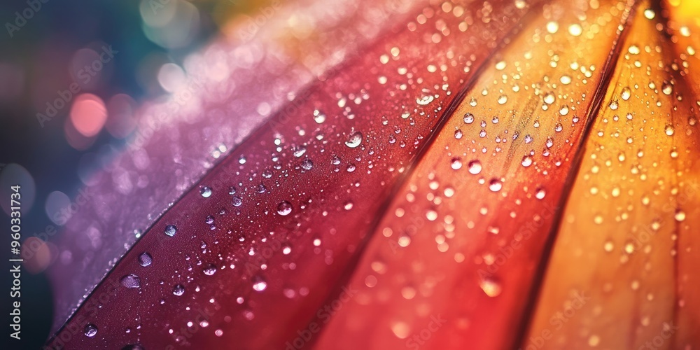 Poster Water Droplets on a Red and Orange Umbrella