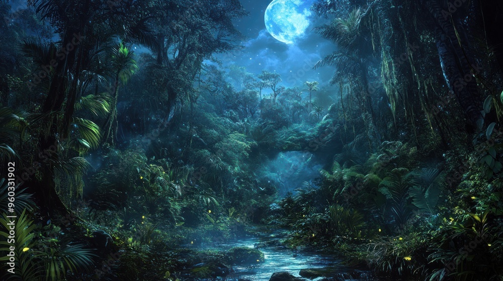 Poster Enchanted Moonlight Jungle