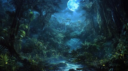 Fototapeta premium Enchanted Moonlight Jungle
