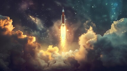 Obraz premium triumphant rocket blasting off into space symbolizing success and achievement aigenerated illustration