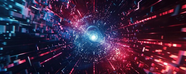 Fototapeta premium A dynamic visual representation of light trails and particles creating a sense of motion through a digital universe.