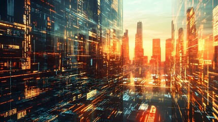 Naklejka premium Abstract rendering of a digital economy being shaped by policy changes, concept of adaptive economic strategies