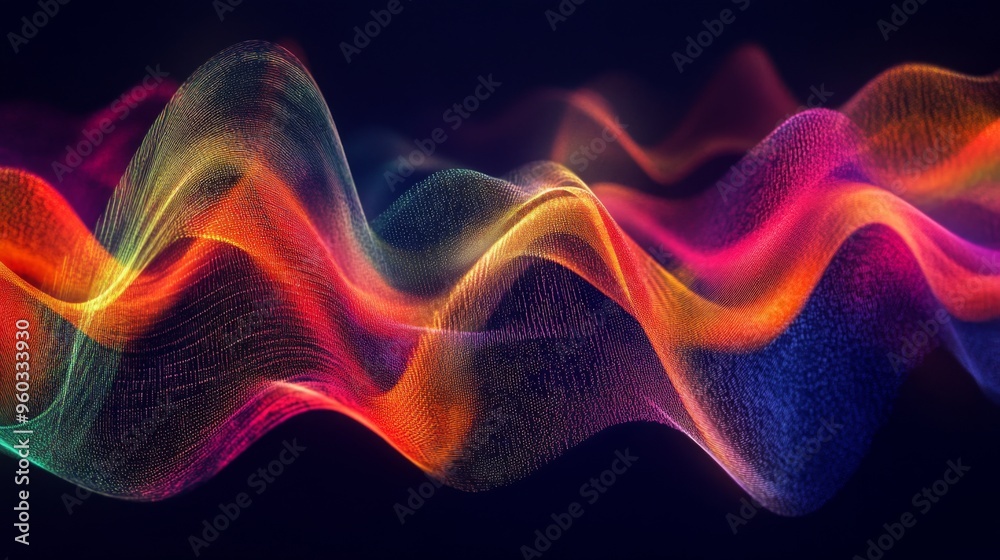 Poster abstract digital representation of colorful electric waves moving through the air, symbolizing data 