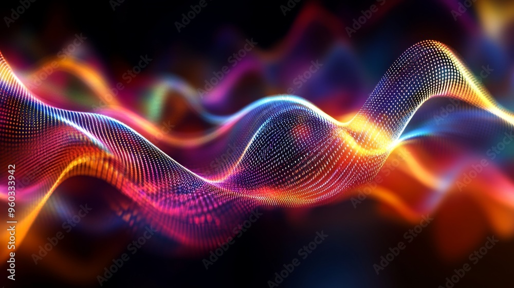 Poster abstract digital representation of colorful electric waves moving through the air, symbolizing data 
