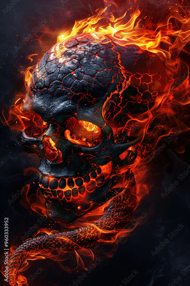 Wall mural fire skull reborn in the dark