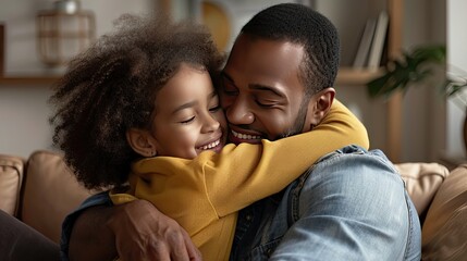 Obraz premium A contented father and daughter cuddling on the home couch