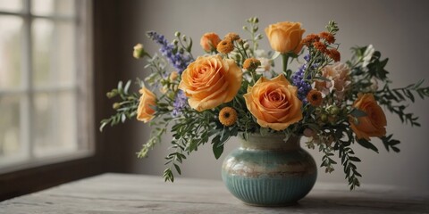 Exquisite Floral Bouquet in Vintage Vase A Timeless Still Life Masterpiece.