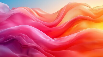 Obraz premium Vibrant waves of flowing colors blend seamlessly in a beautiful sunset-inspired landscape, showcasing rich pinks, oranges, and yellows