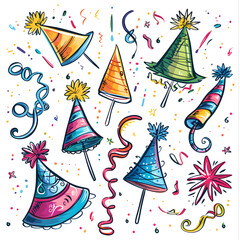 New Year and Christmas card, graphic advertising backgrounds in a doodle 2D illustrator style