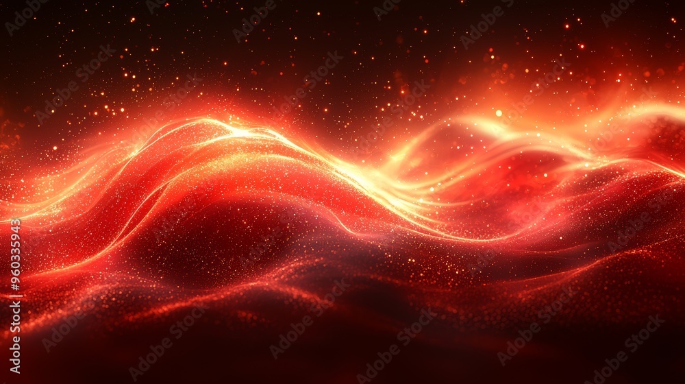 Poster abstract red waves illuminate a dark background, creating a captivating visual effect during a digit