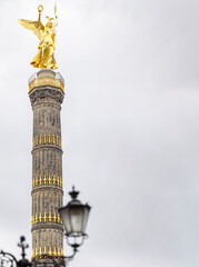 The Victory Column in Berlin showing the 8,3 meter bronze sculpture of Victoria, the Roman Goddess...