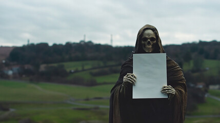 Eerie Skeleton Shrouded in Aged Cloth Amidst Graveyard.