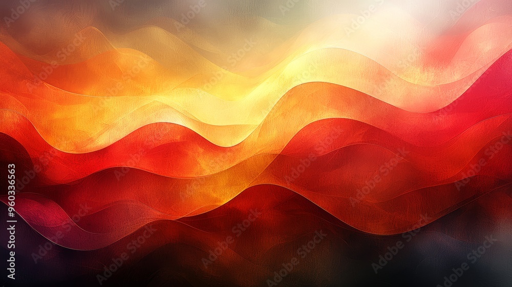 Poster abstract waves of red and orange create a warm, dynamic background with smooth curves and vibrant hu