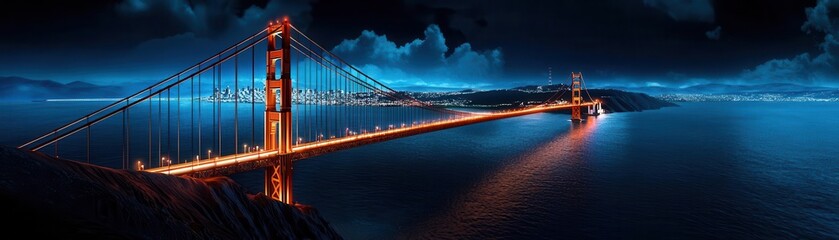Fototapeta premium A 3D Golden Gate Bridge with soft lighting, representing the iconic landscapes of America,