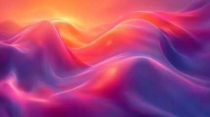Obraz premium A vibrant landscape of flowing waves in shades of pink and purple at sunset over rolling hills