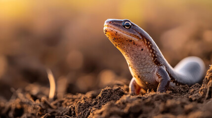 Obraz premium Close-Up of a Brown Lizard in the Earth