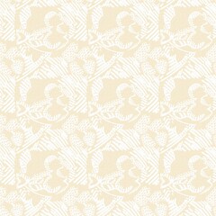 Modern white on cream lace effect wedding background texture. Soft tonal linen openwork block print with subtle hand drawn lattice damask printed fabric backdrop. 