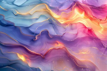 Obraz premium A dynamic green and gold abstract fluid art piece, characterized by flowing lines and translucent layers, evoking a sense of movement and harmony.