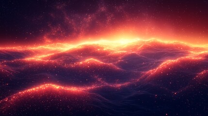 Obraz premium Vivid cosmic landscape with swirling clouds and radiant glow under a starry sky at twilight