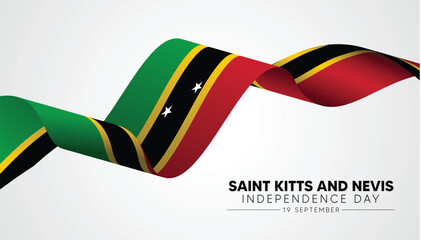 Saint Kitts and Nevis Independence Day 19 September flag ribbon vector poster