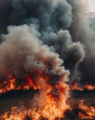 Intense Raging Fire Flames and Fiery Smoke Background.