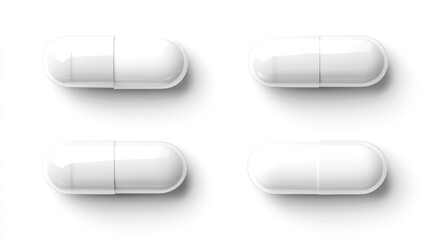 Four white capsules arranged on a clean surface, creating a minimalist and clinical appearance.
