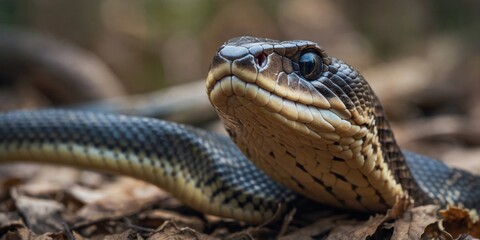 Fototapeta premium A snake with its head up and its tongue out.
