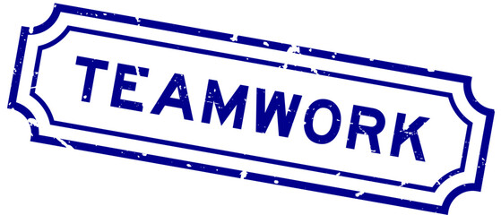 Grunge blue teamwork word square rubber stamp on white background