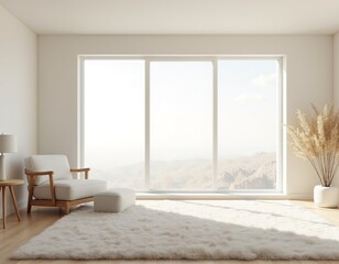 Minimalist Home Decor: All-White Living Room with View 
