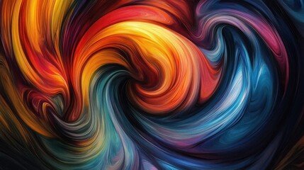 A mesmerizing swirl of vibrant colors in abstract art, depicting a dynamic blend of warm and cool tones.