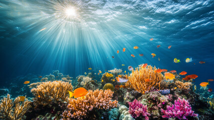 Fototapeta premium Vibrant Underwater Coral Reef with Tropical Fish