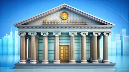 Fototapeta premium Bank model building, cartoon building