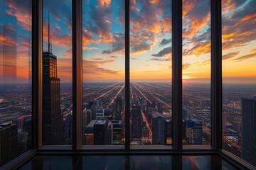 urban skyline majesty panoramic view of iconic city business district from high tower architectural photography