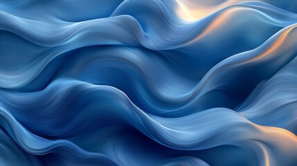 Obraz premium Waves of blue fabric flowing elegantly under soft lighting in a serene and tranquil ambiance during the early evening hours