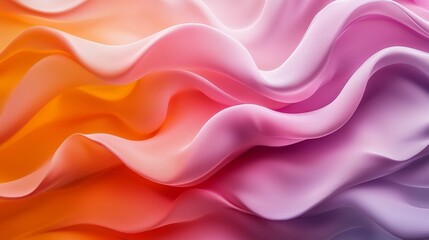 Fototapeta premium Flowing fabric waves in warm tones of orange, pink, and lavender creating a soft and elegant backdrop for design projects