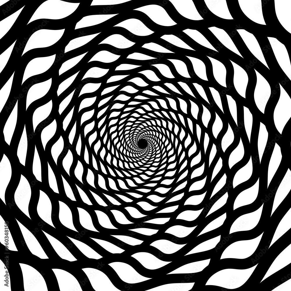 Leinwandbilder psychedelic hypnotic spiral pattern, hypnosis swirl. vector black and white twirled background. hypn