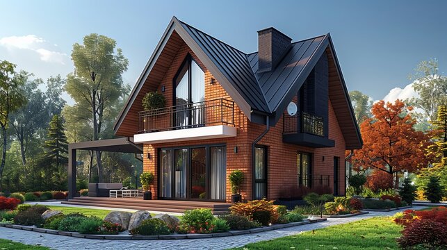 Vector illustration. Drawing of a house with architect's plans.