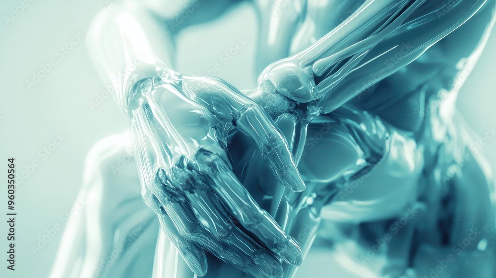 Poster abstract image of a robotic hand gently holding a joint, highlighting the interplay of technology an