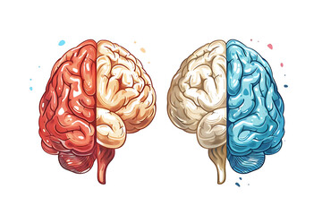 Left Brain vs Right Brain: A vibrant, artistic representation of the human brain, split to showcase the analytical vs. creative hemispheres in contrasting colors. 