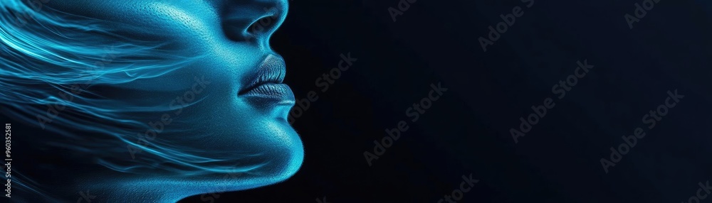 Aufkleber a captivating profile of a woman's face illuminated with a soft blue glow, evoking a sense of tranqu