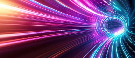 Obraz premium A vibrant and dynamic abstract illustration showcasing colorful light trails in a tunnel effect, perfect for modern designs.